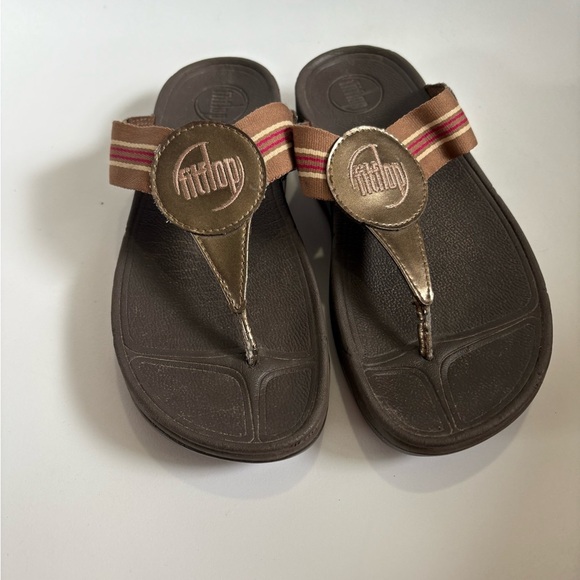 FitFlop Walkstar brown slide thong wedge sandals size 37 - Picture 2 of 7